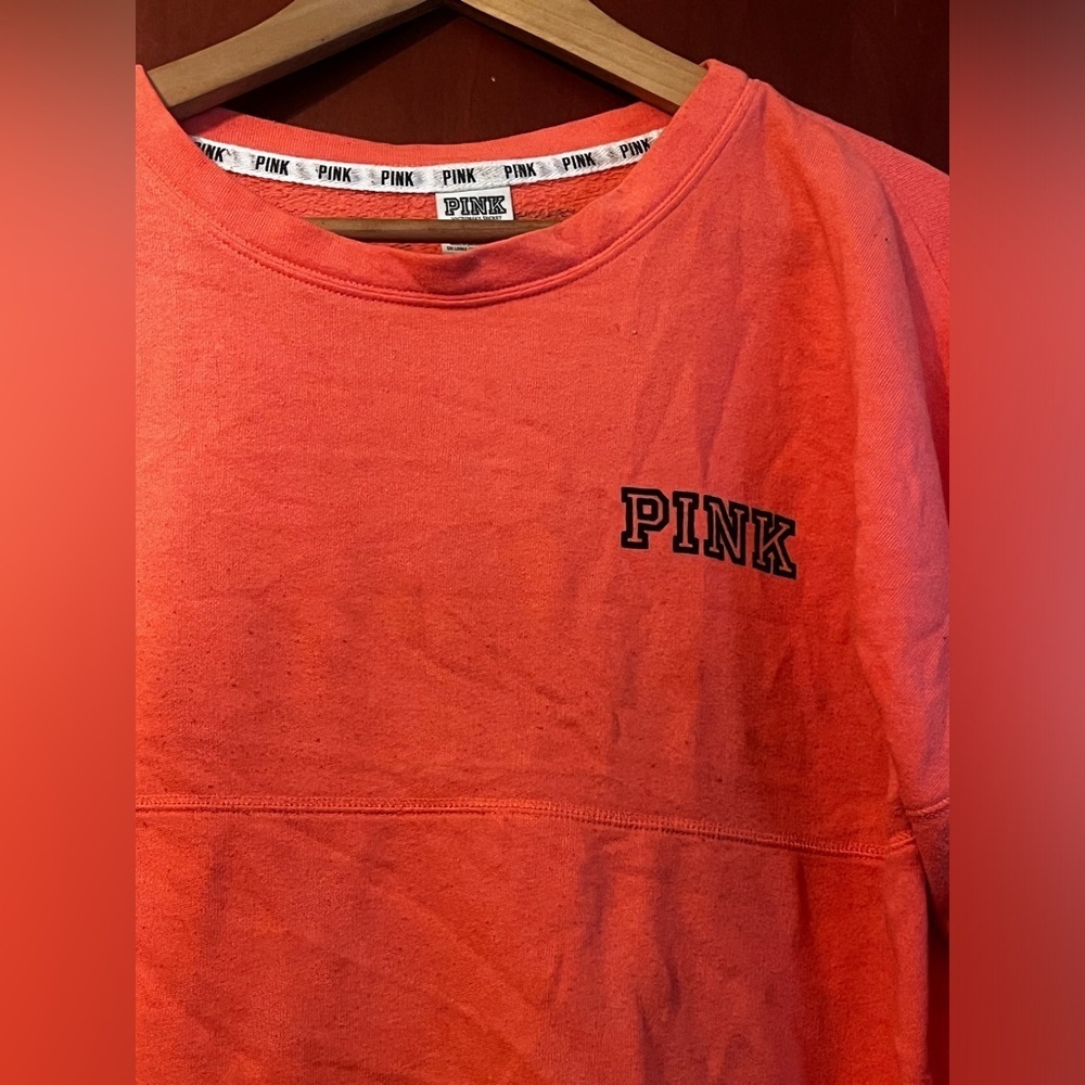 Pink Victoria Secret Oversized LOVE PINK Orange Long Sleeve Top Sz M Ladies - Picture 7 of 7